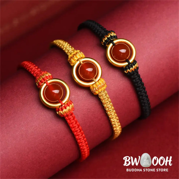 Buddha Stones Red Agate Bead Peace Buckle Calm Rope Bracelet - BWOOOH - Bracelet