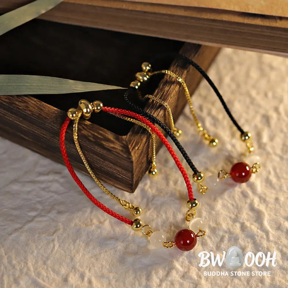 BWOOOH Red Agate Cat Eye Braided String Confidence Bracelet | natural stone spiritual bracelet for healing and mindful living