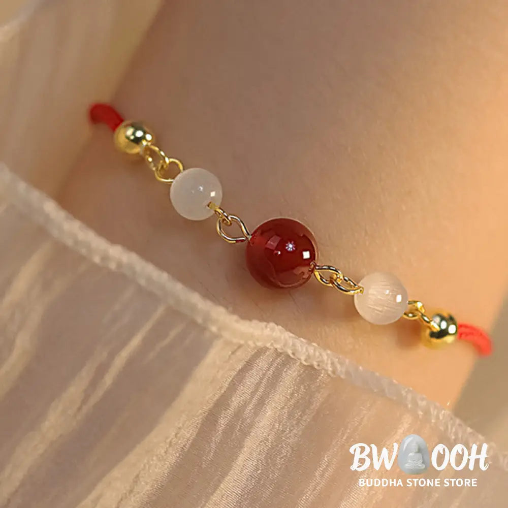 BWOOOH Red Agate Cat Eye Braided String Confidence Bracelet | natural stone spiritual bracelet for healing and mindful living