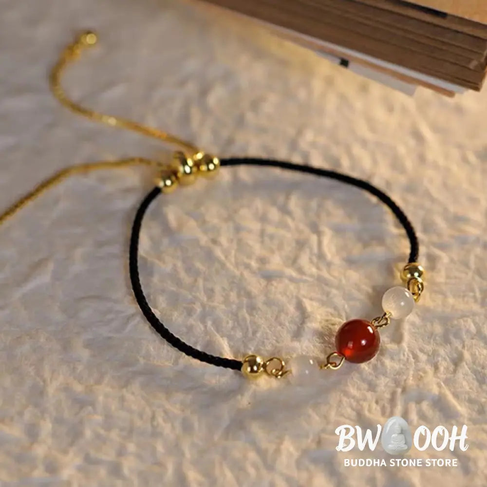 BWOOOH Red Agate Cat Eye Braided String Confidence Bracelet | natural stone spiritual bracelet for healing and mindful living