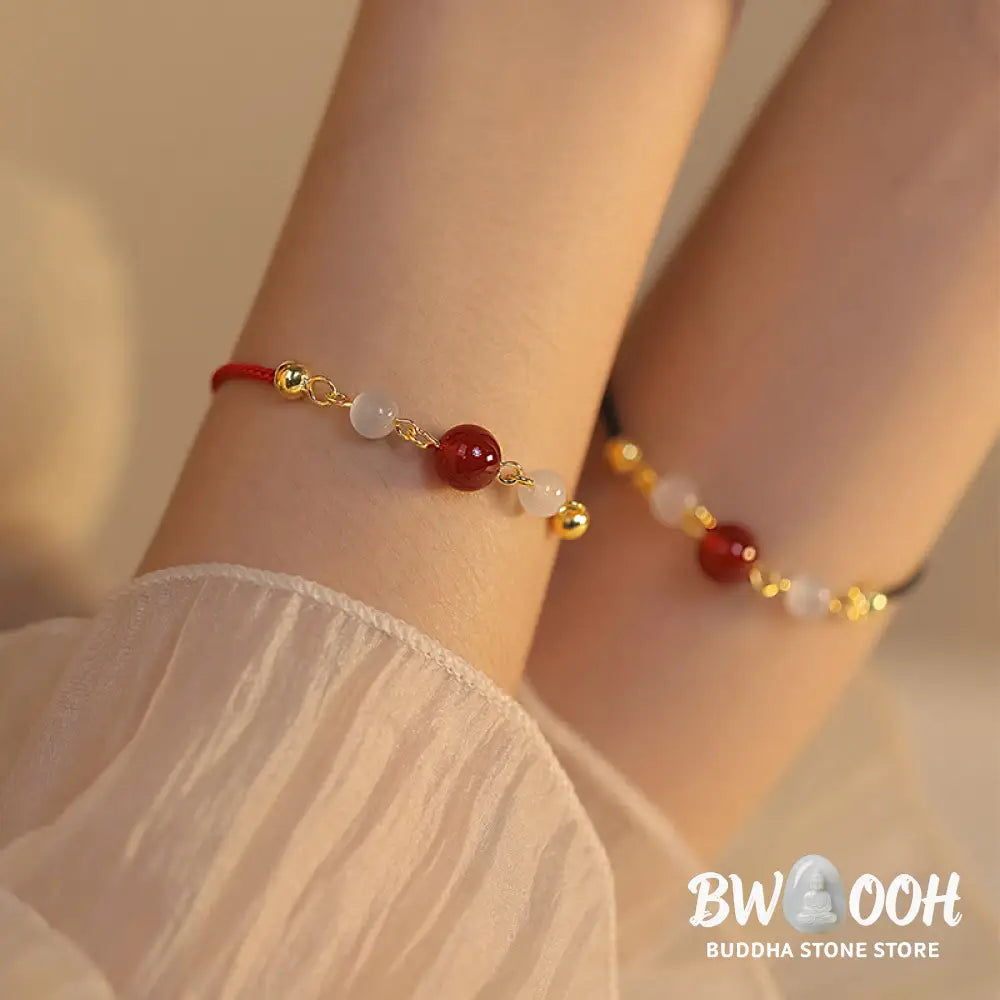 BWOOOH Red Agate Cat Eye Braided String Confidence Bracelet | natural stone spiritual bracelet for healing and mindful living