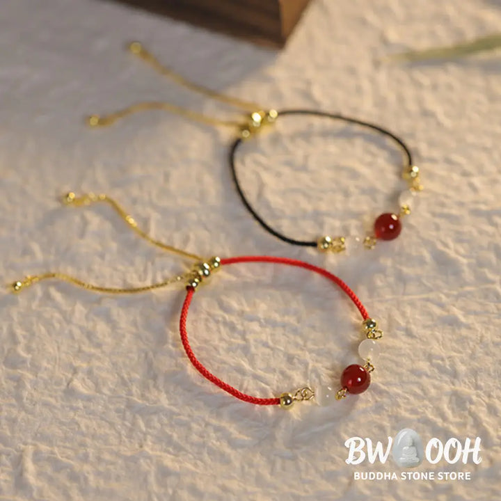 BWOOOH Red Agate Cat Eye Braided String Confidence Bracelet | natural stone spiritual bracelet for healing and mindful living