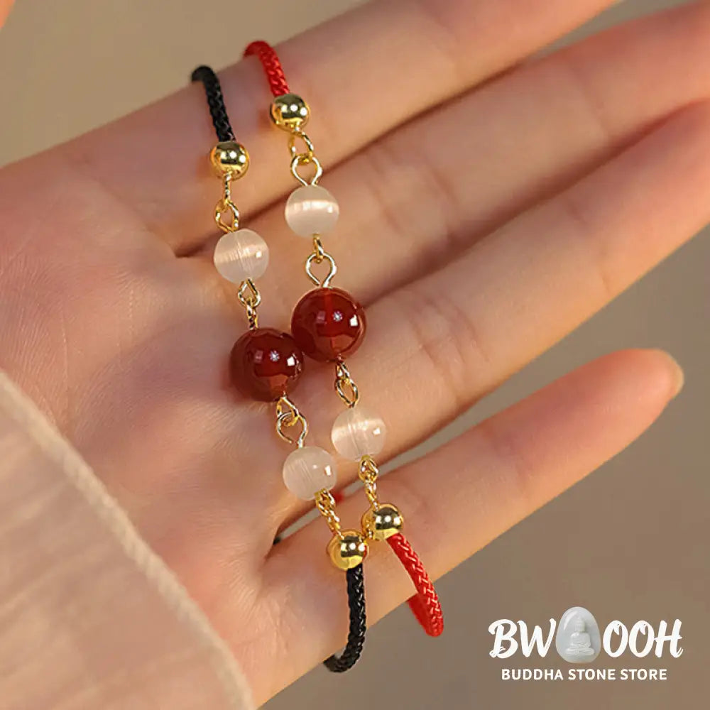 BWOOOH Red Agate Cat Eye Braided String Confidence Bracelet | natural stone spiritual bracelet for healing and mindful living