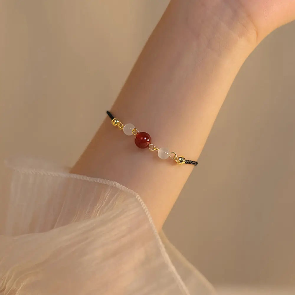 BWOOOH Red Agate Cat Eye Braided String Confidence Bracelet - Red Agate&amp;Black String(Bracelet Size 15 + 5cm)