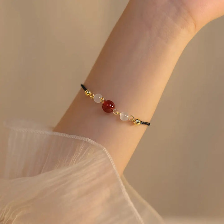 BWOOOH Red Agate Cat Eye Braided String Confidence Bracelet - Red Agate&amp;Black String(Bracelet Size 15 + 5cm)