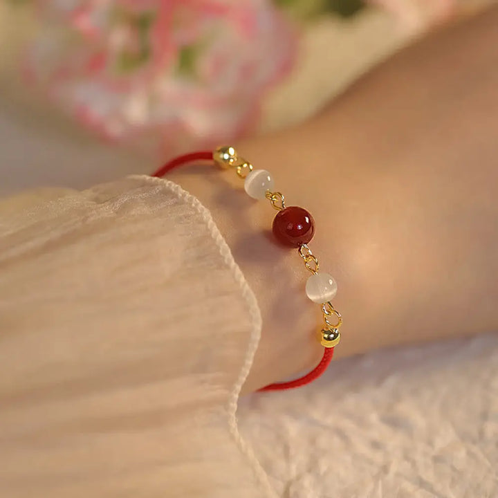 BWOOOH Red Agate Cat Eye Braided String Confidence Bracelet - Red Agate&amp;Red String(Bracelet Size 15 + 5cm)