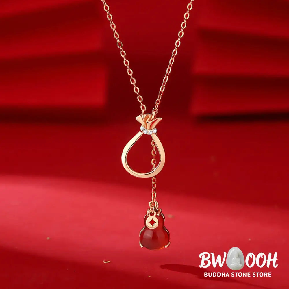 Buddha Stones Red Agate Chalcedony 925 Sterling Silver Gourd Lucky Bag Confidence Necklace Pendant - BWOOOH - Necklaces
