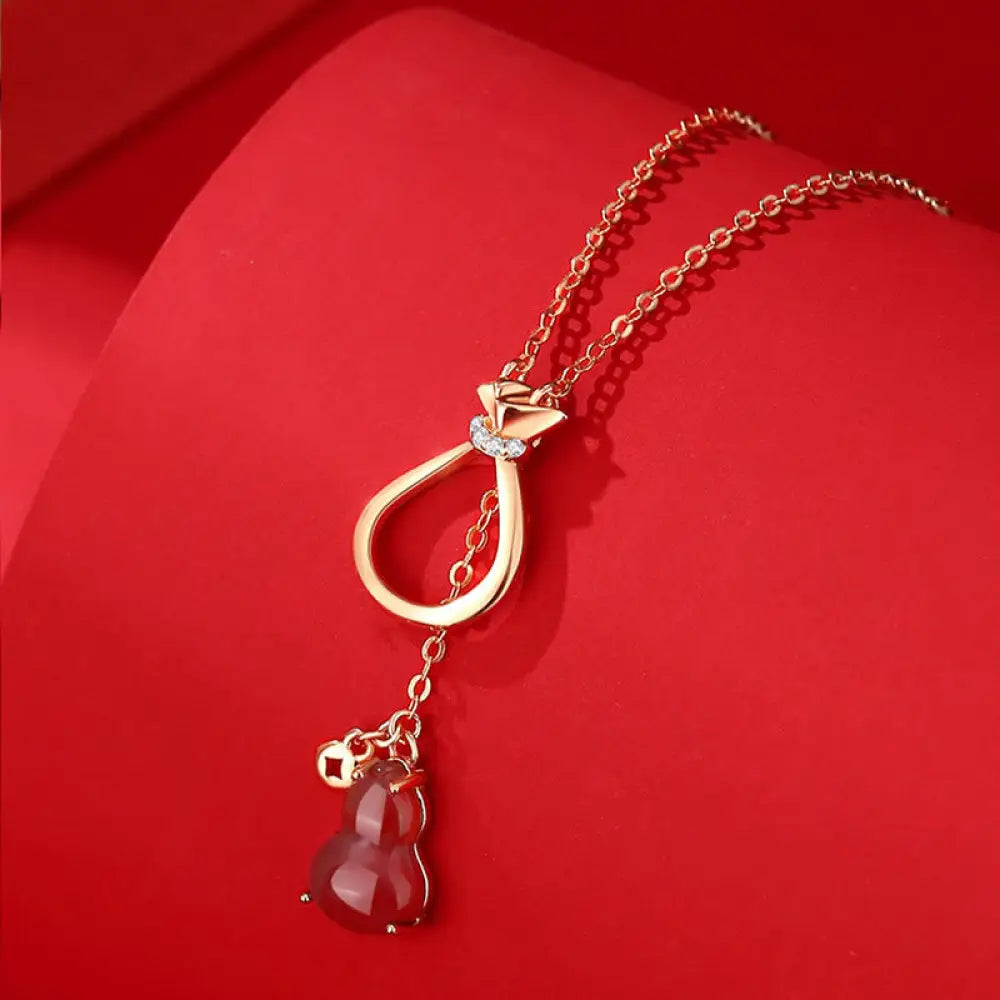 Buddha Stones Red Agate Chalcedony 925 Sterling Silver Gourd Lucky Bag Confidence Necklace Pendant - BWOOOH - Red Agate