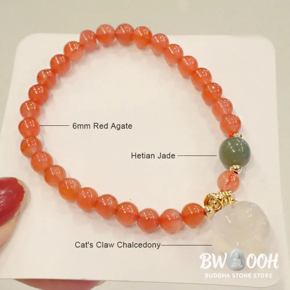 Buddha Stones Red Agate Chalcedony Cat Paw Jade Confidence Bracelet - BWOOOH - Red Agate(Confidence♥Calm) - Bracelet