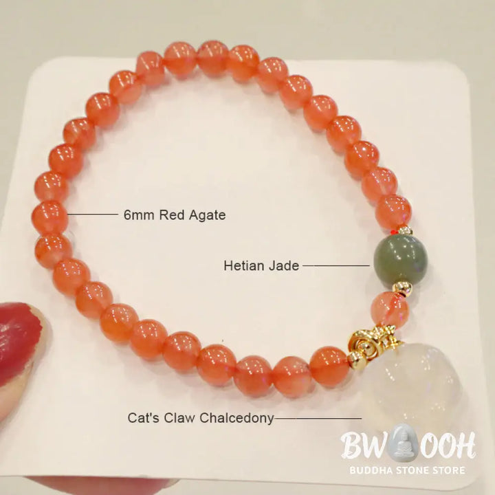 Buddha Stones Red Agate Chalcedony Cat Paw Jade Confidence Bracelet - BWOOOH - Red Agate(Confidence♥Calm) - Bracelet