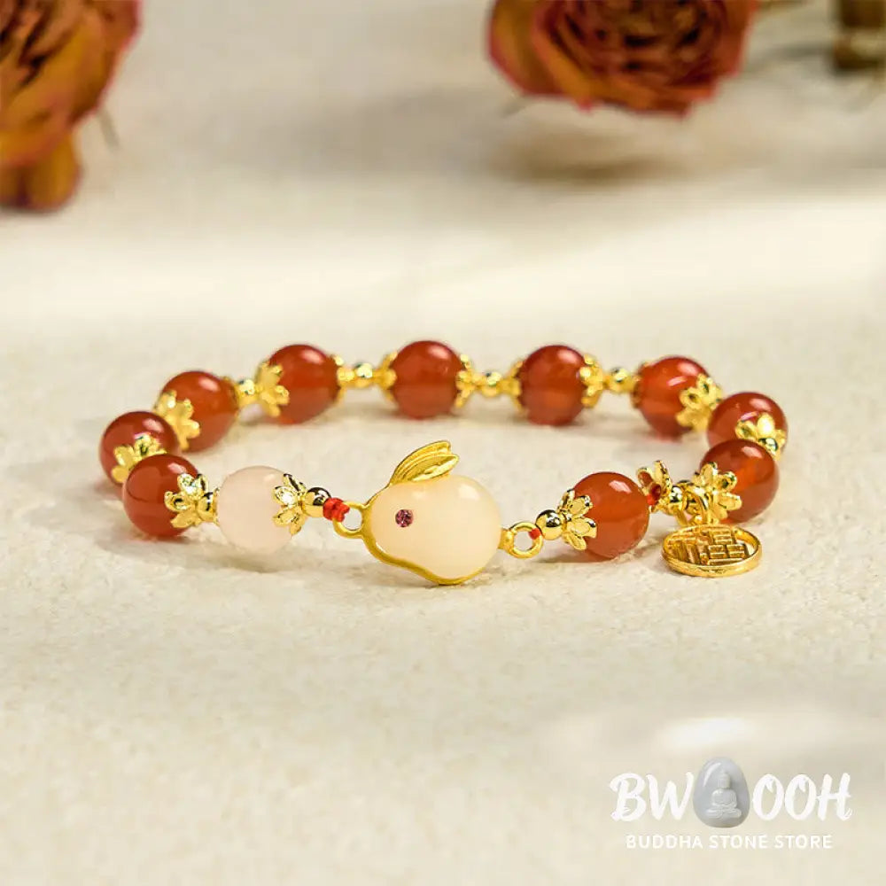 Buddha Stones Red Agate Chalcedony Rabbit Fu Character Confidence Bracelet - BWOOOH - Bracelet