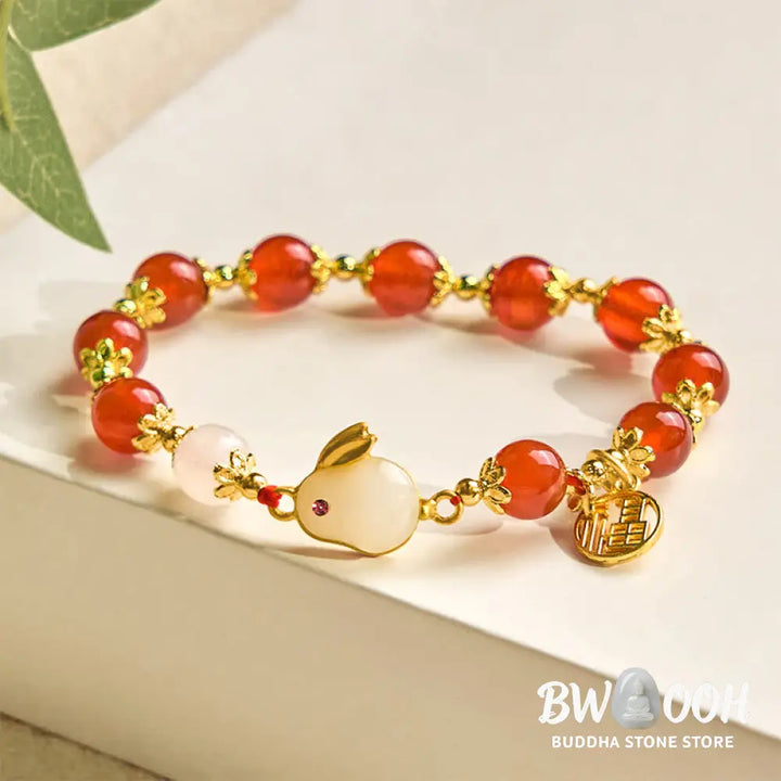 Buddha Stones Red Agate Chalcedony Rabbit Fu Character Confidence Bracelet - BWOOOH - Bracelet