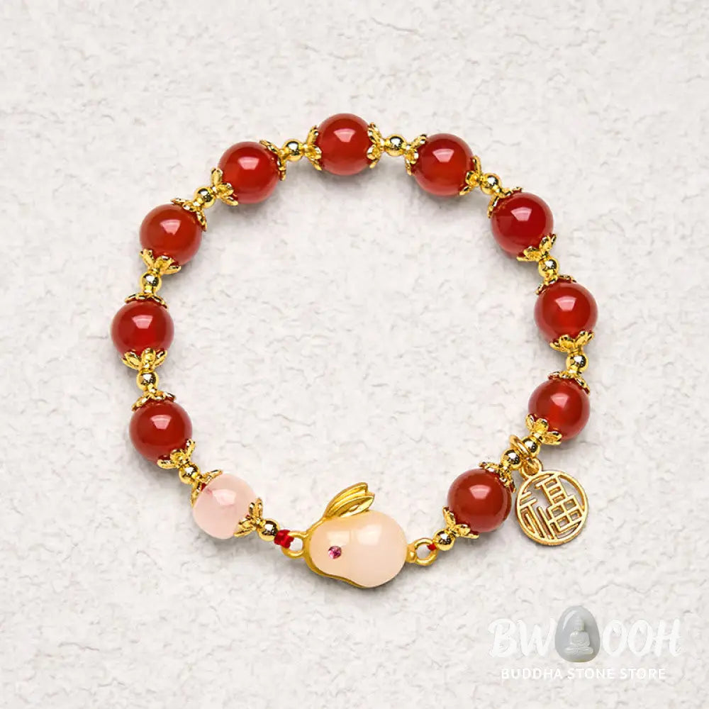 Buddha Stones Red Agate Chalcedony Rabbit Fu Character Confidence Bracelet - BWOOOH - Bracelet