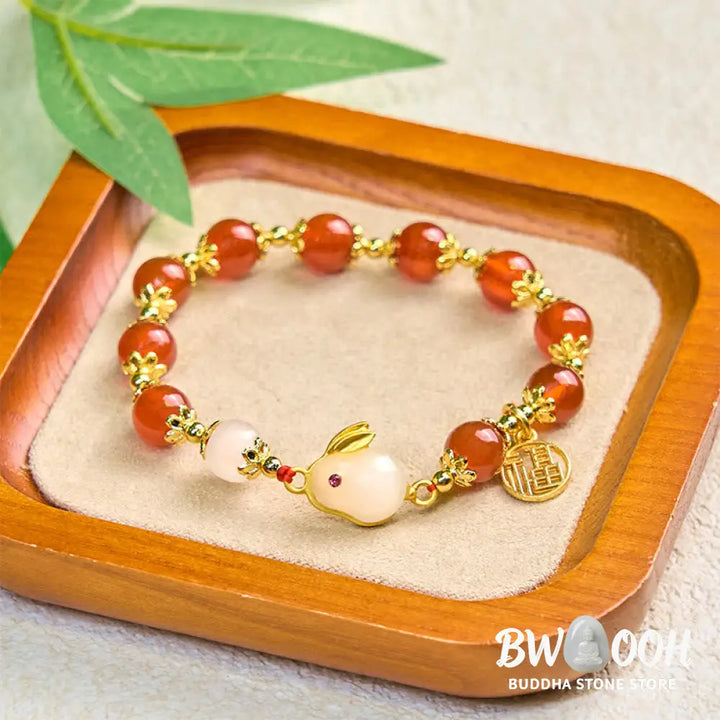 Buddha Stones Red Agate Chalcedony Rabbit Fu Character Confidence Bracelet - BWOOOH - Bracelet