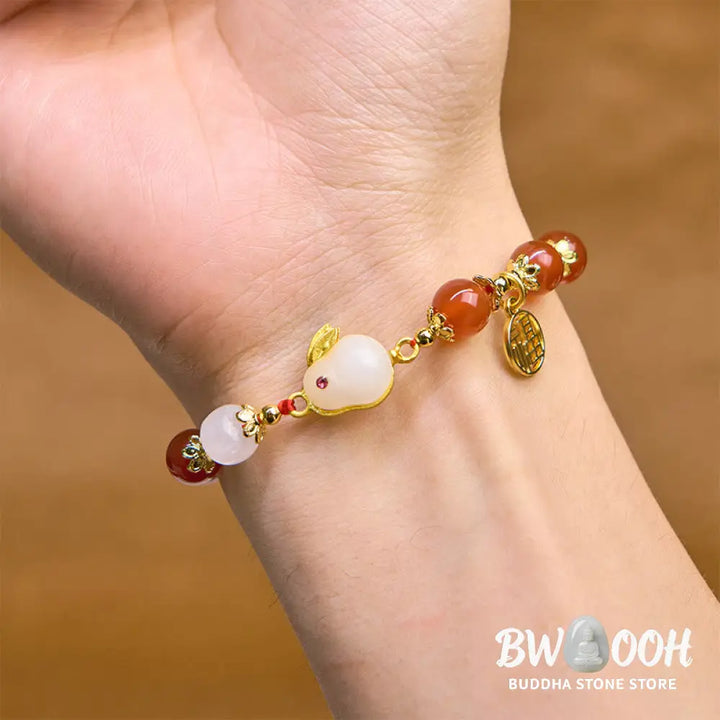 Buddha Stones Red Agate Chalcedony Rabbit Fu Character Confidence Bracelet - BWOOOH - Bracelet
