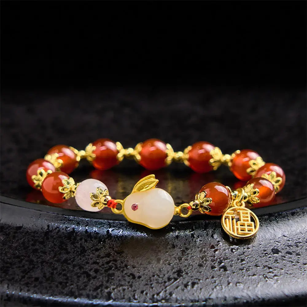 BWOOOH Red Agate Chalcedony Rabbit Fu Character Confidence Bracelet — Red Agate crystal healing bracelet for spiritual hea...