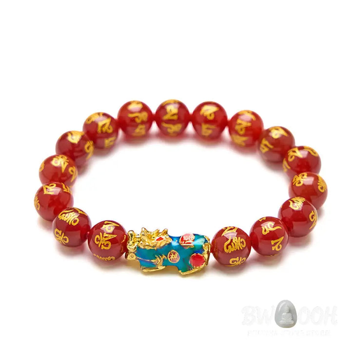 Buddha Stones Red Agate Color Change PiXiu Om Mani Padme Hum Calm Bracelet - BWOOOH - Red Agate(Wrist Circumference
