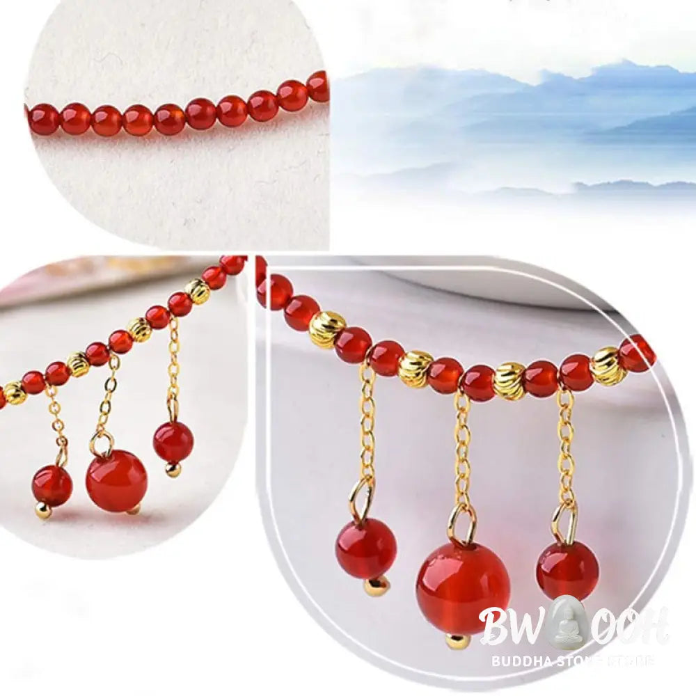 Buddha Stones Red Agate Confidence Calm Anklet - Red Agate (Confidence ♥ Calm) - Anklet