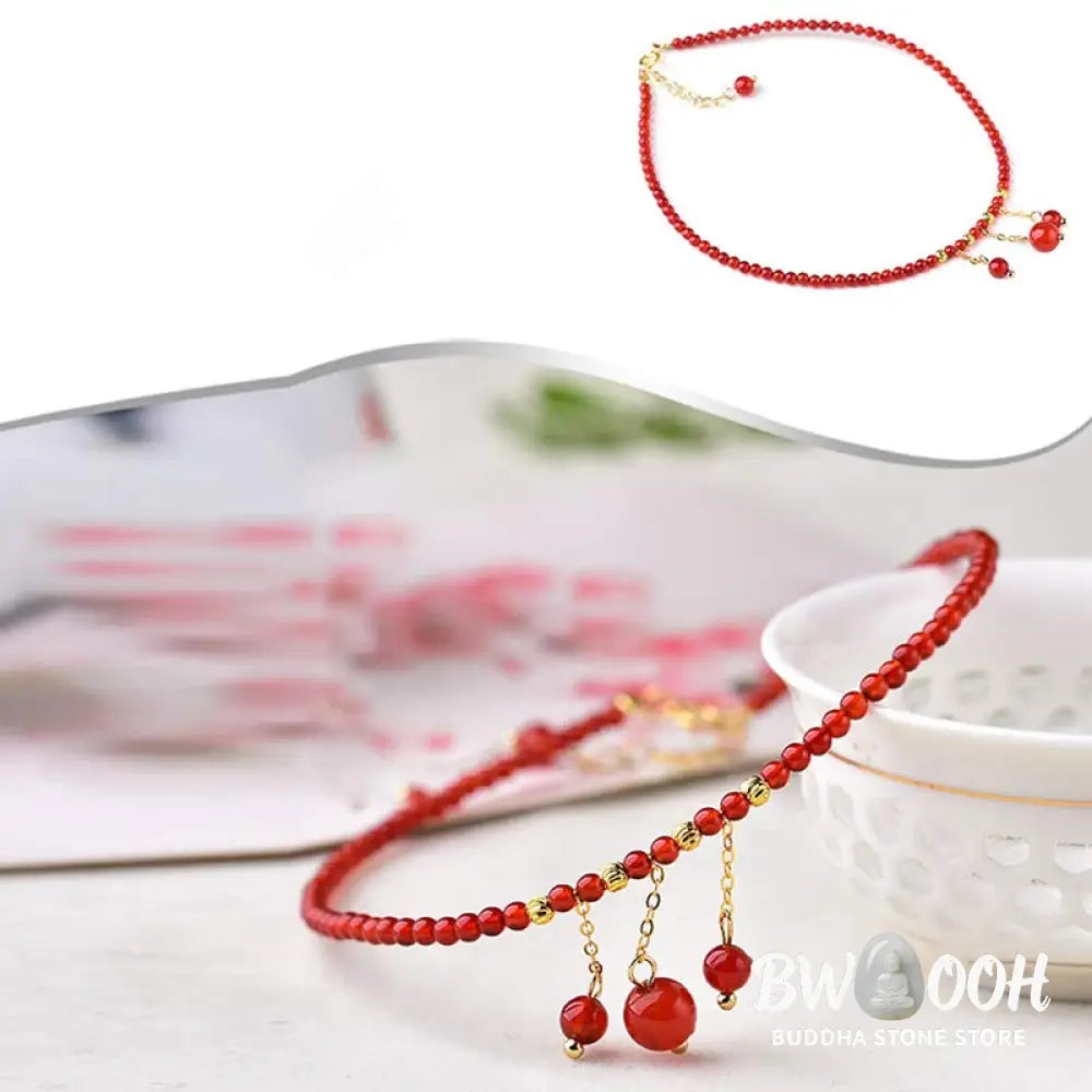 Buddha Stones Red Agate Confidence Calm Anklet - Red Agate (Confidence ♥ Calm) - Anklet