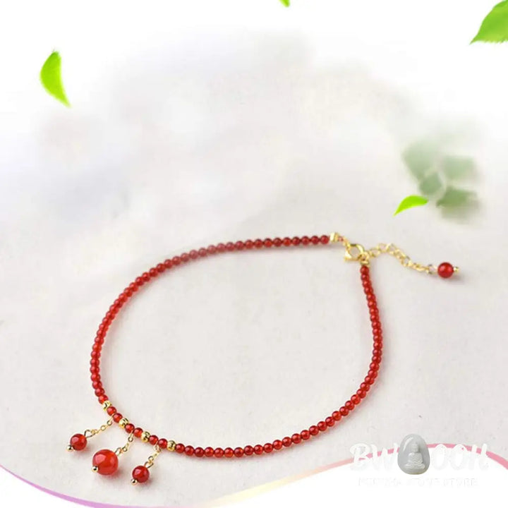 Buddha Stones Red Agate Confidence Calm Anklet - Red Agate (Confidence ♥ Calm) - Anklet