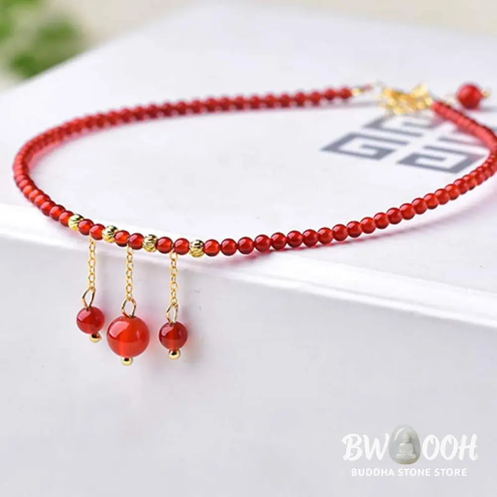 Buddha Stones Red Agate Confidence Calm Anklet - Red Agate (Confidence ♥ Calm) - Anklet