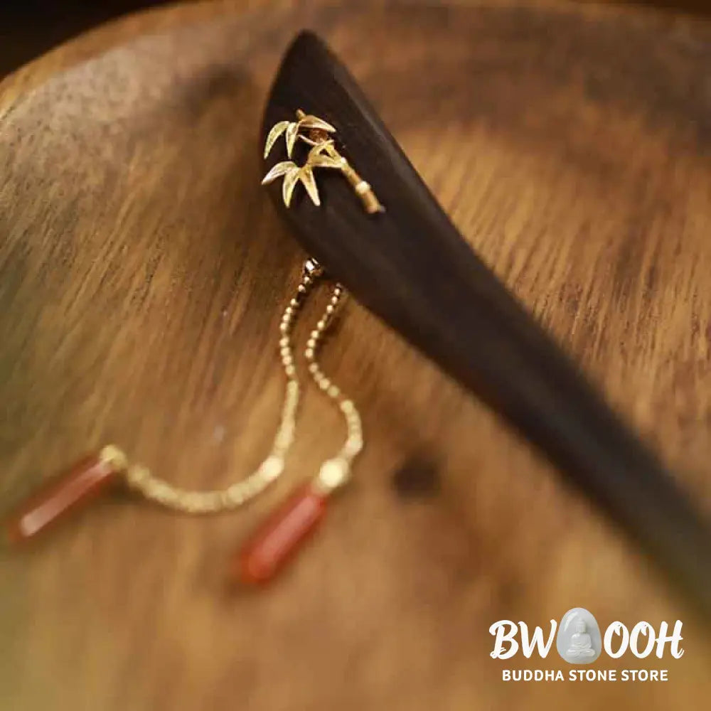 Buddha Stones Red Agate Ebony Wood Confidence Tassel Hairpin - Red Agate (Confidence ♥ Calm) - Hairpin