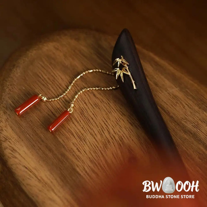 Buddha Stones Red Agate Ebony Wood Confidence Tassel Hairpin - Red Agate (Confidence ♥ Calm) - Hairpin