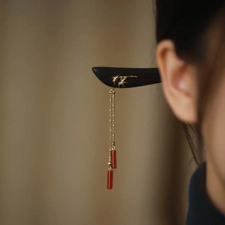 BWOOOH Red Agate Ebony Wood Confidence Tassel Hairpin