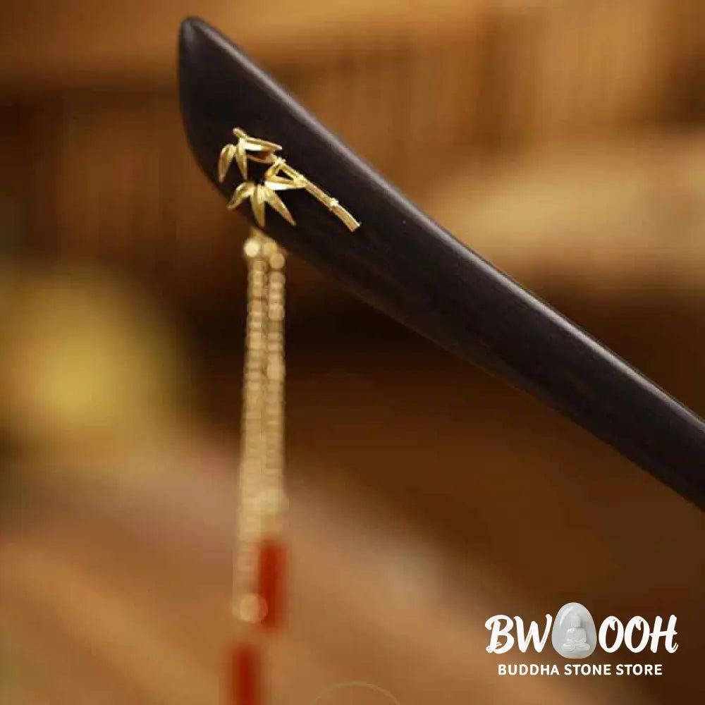 Buddha Stones Red Agate Ebony Wood Confidence Tassel Hairpin - Red Agate (Confidence ♥ Calm) - Hairpin