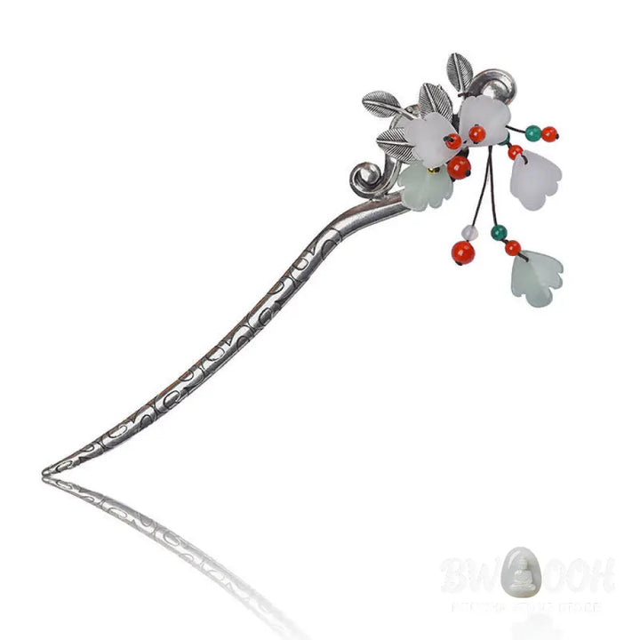 Buddha Stones Red Agate Flower Leaf Calm Confidence Tassel Hairpin - Agate - Hairpin