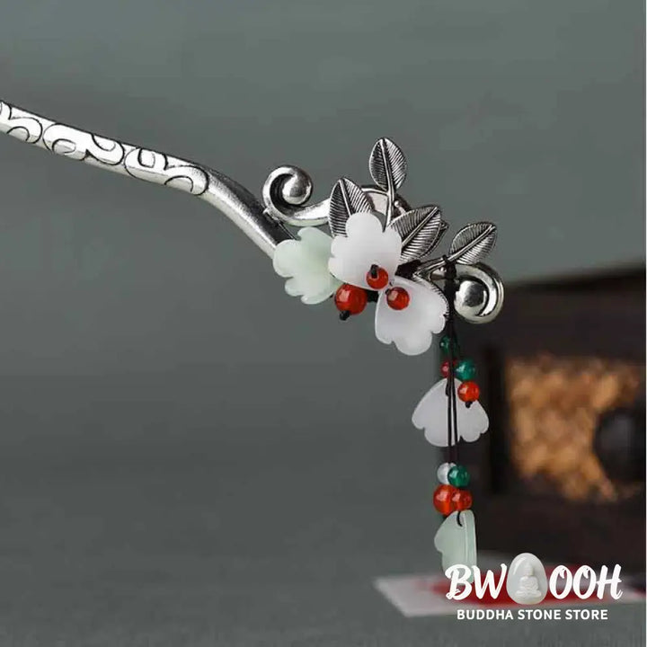 Buddha Stones Red Agate Flower Leaf Calm Confidence Tassel Hairpin - Agate - Hairpin