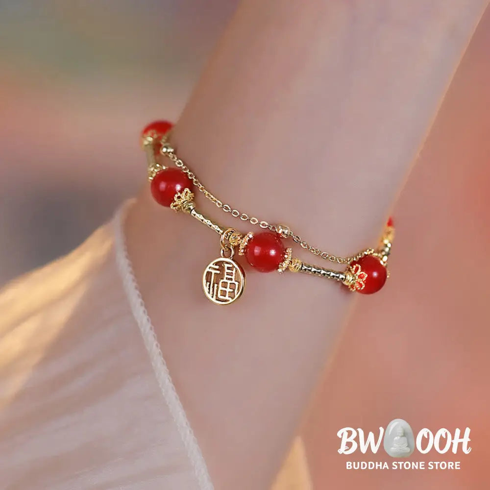 Buddha Stones Red Agate Fu Character Charm Self-acceptance Bracelet - BWOOOH - Red Agate(Confidence♥Calm)(Wrist