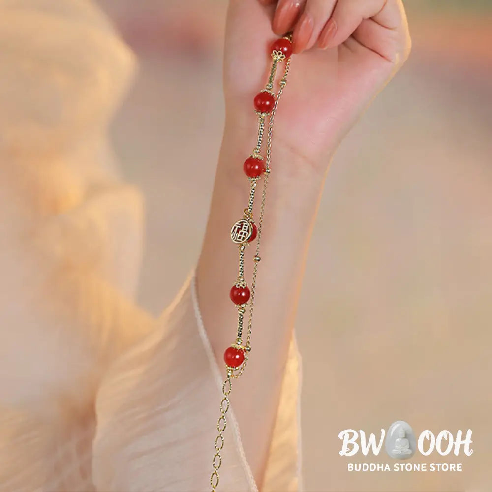 Buddha Stones Red Agate Fu Character Charm Self-acceptance Bracelet - BWOOOH - Red Agate(Confidence♥Calm)(Wrist