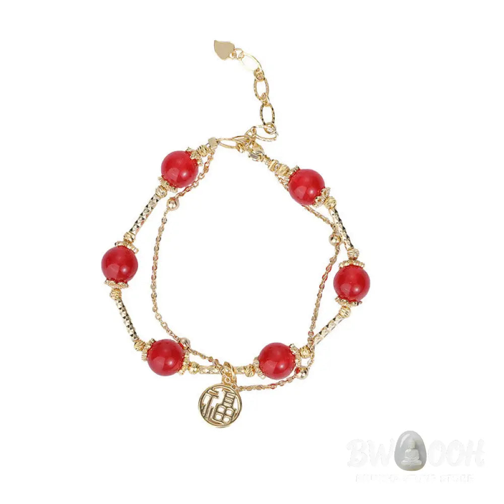 Buddha Stones Red Agate Fu Character Charm Self-acceptance Bracelet - BWOOOH - Red Agate(Confidence♥Calm)(Wrist