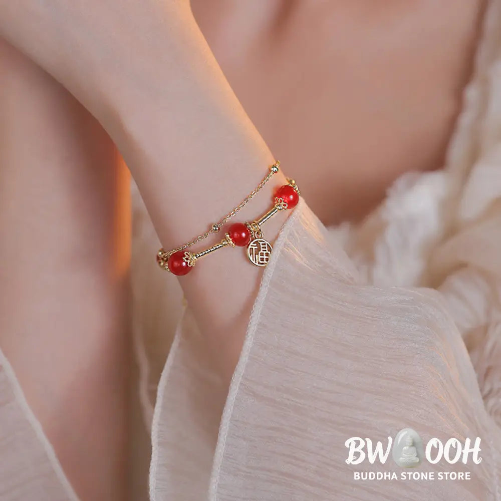 Buddha Stones Red Agate Fu Character Charm Self-acceptance Bracelet - BWOOOH - Red Agate(Confidence♥Calm)(Wrist