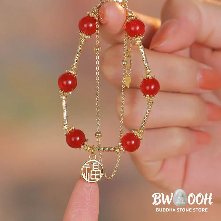 Buddha Stones Red Agate Fu Character Charm Self-acceptance Bracelet - BWOOOH - Red Agate(Confidence♥Calm)(Wrist