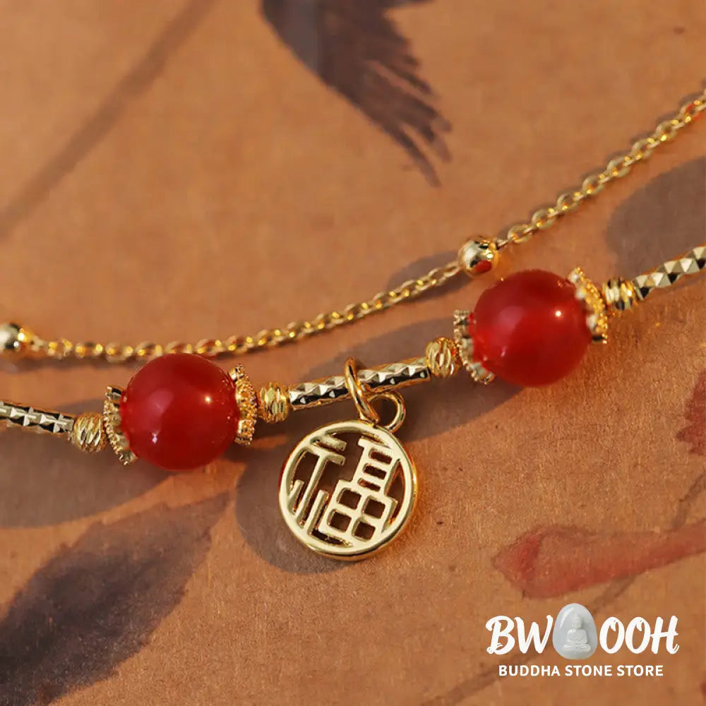 Buddha Stones Red Agate Fu Character Charm Self-acceptance Bracelet - BWOOOH - Red Agate(Confidence♥Calm)(Wrist