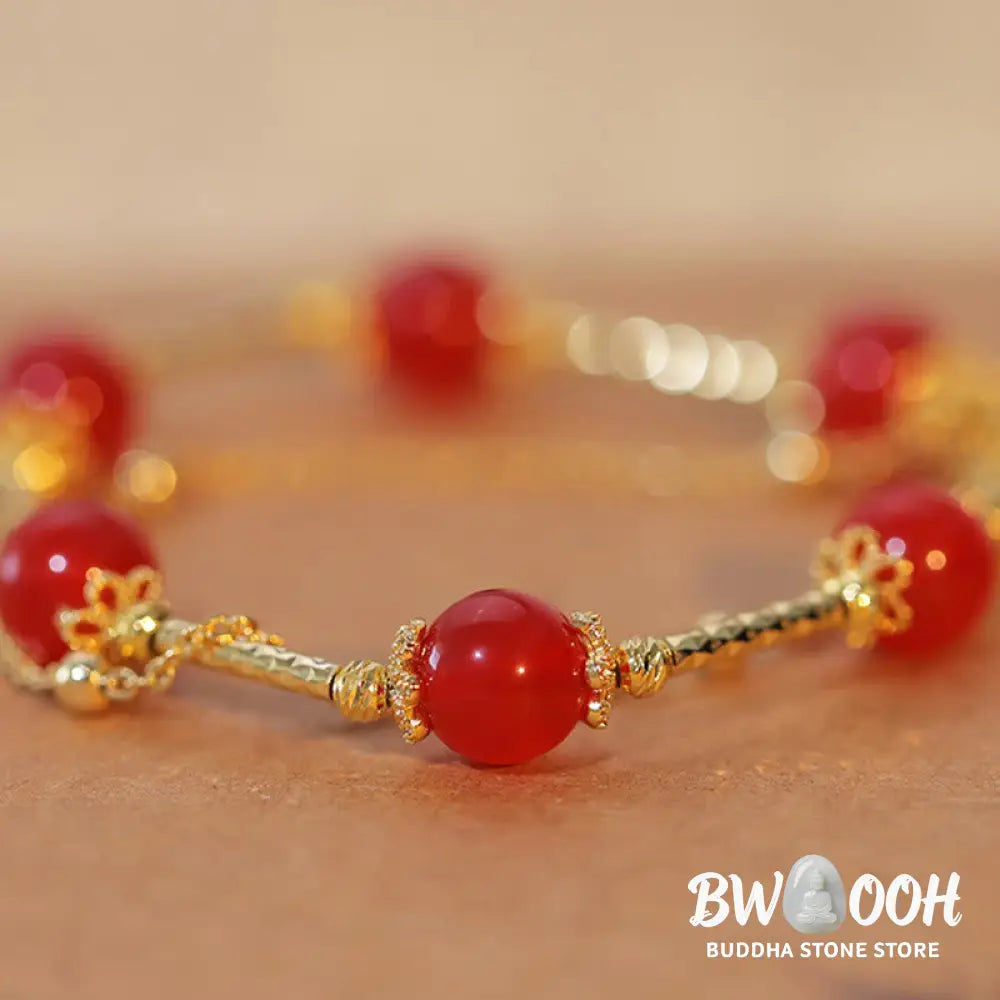 Buddha Stones Red Agate Fu Character Charm Self-acceptance Bracelet - BWOOOH - Red Agate(Confidence♥Calm)(Wrist