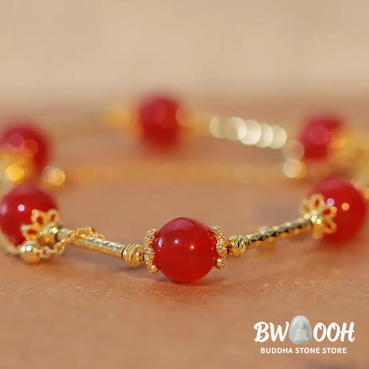 Buddha Stones Red Agate Fu Character Charm Self-acceptance Bracelet - BWOOOH - Red Agate(Confidence♥Calm)(Wrist