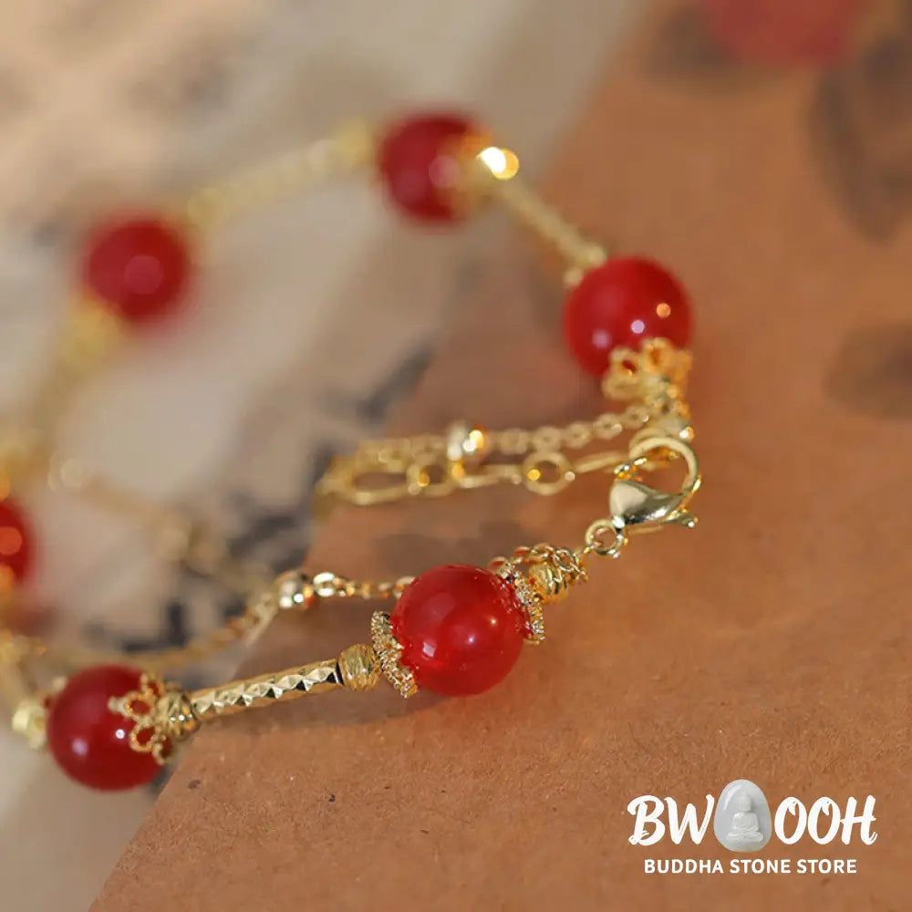 Buddha Stones Red Agate Fu Character Charm Self-acceptance Bracelet - BWOOOH - Red Agate(Confidence♥Calm)(Wrist