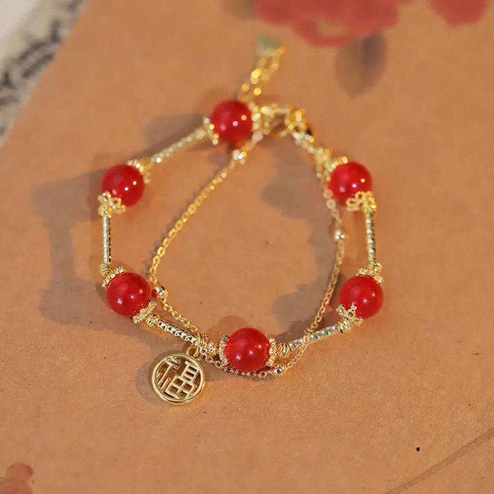 BWOOOH Red Agate Fu Character Charm Self-acceptance Bracelet - BWOOOH - Red Agate(Confidence♥Calm)(Wrist