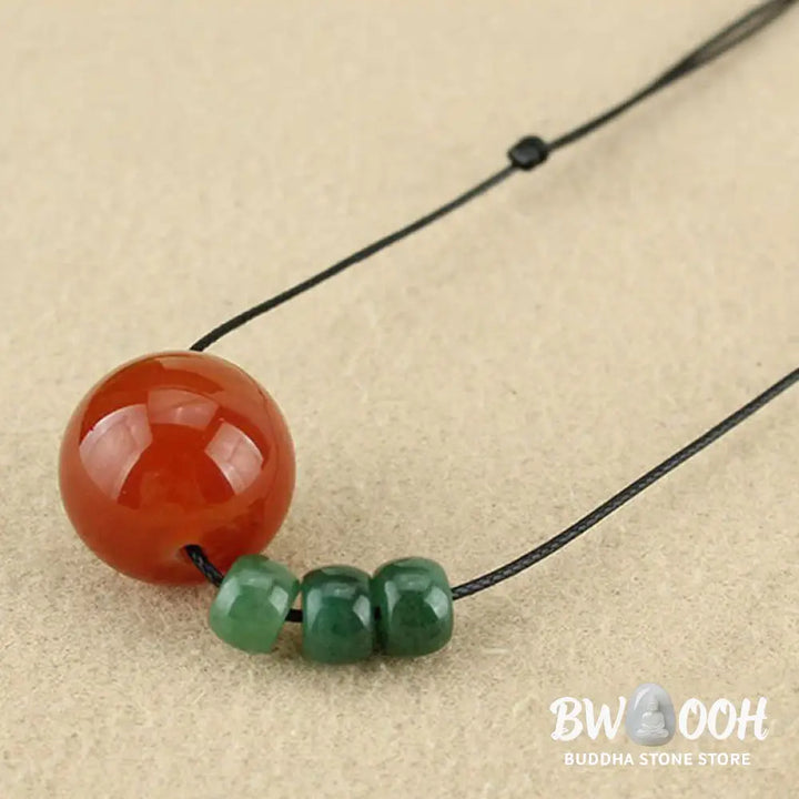 Buddha Stones Red Agate Green Aventurine Green Bodhi Seed Bead Calm Leather Rope Necklace Pendant - BWOOOH - Necklaces