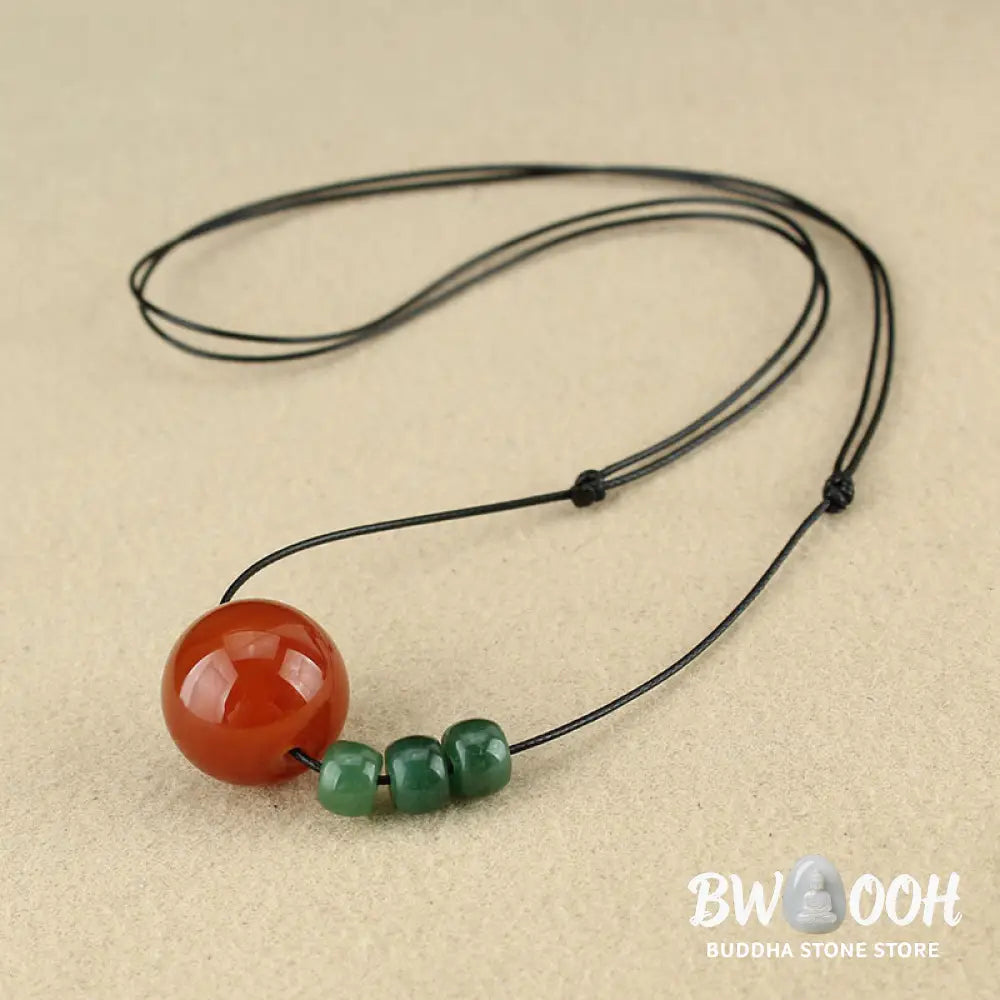 Buddha Stones Red Agate Green Aventurine Green Bodhi Seed Bead Calm Leather Rope Necklace Pendant - BWOOOH - Necklaces