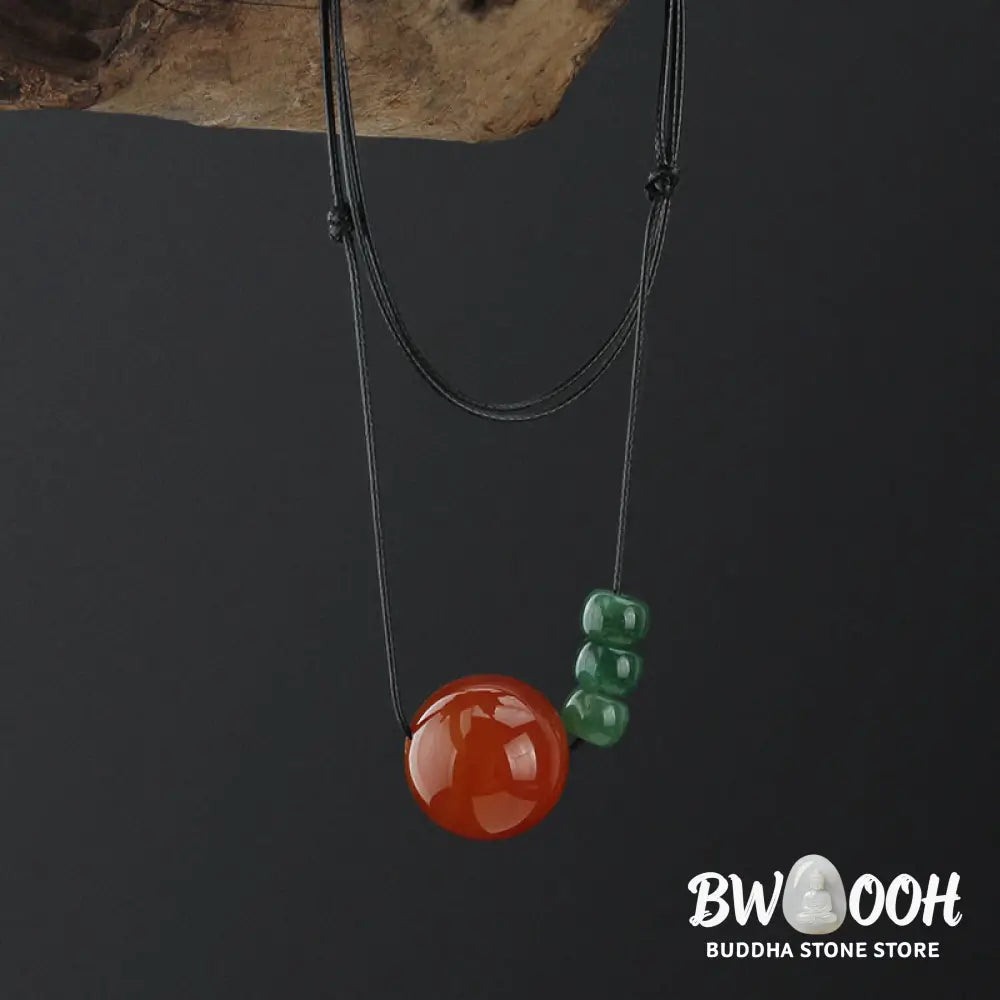 Buddha Stones Red Agate Green Aventurine Green Bodhi Seed Bead Calm Leather Rope Necklace Pendant - BWOOOH - Necklaces