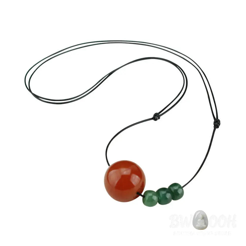 Buddha Stones Red Agate Green Aventurine Green Bodhi Seed Bead Calm Leather Rope Necklace Pendant - BWOOOH - Necklaces