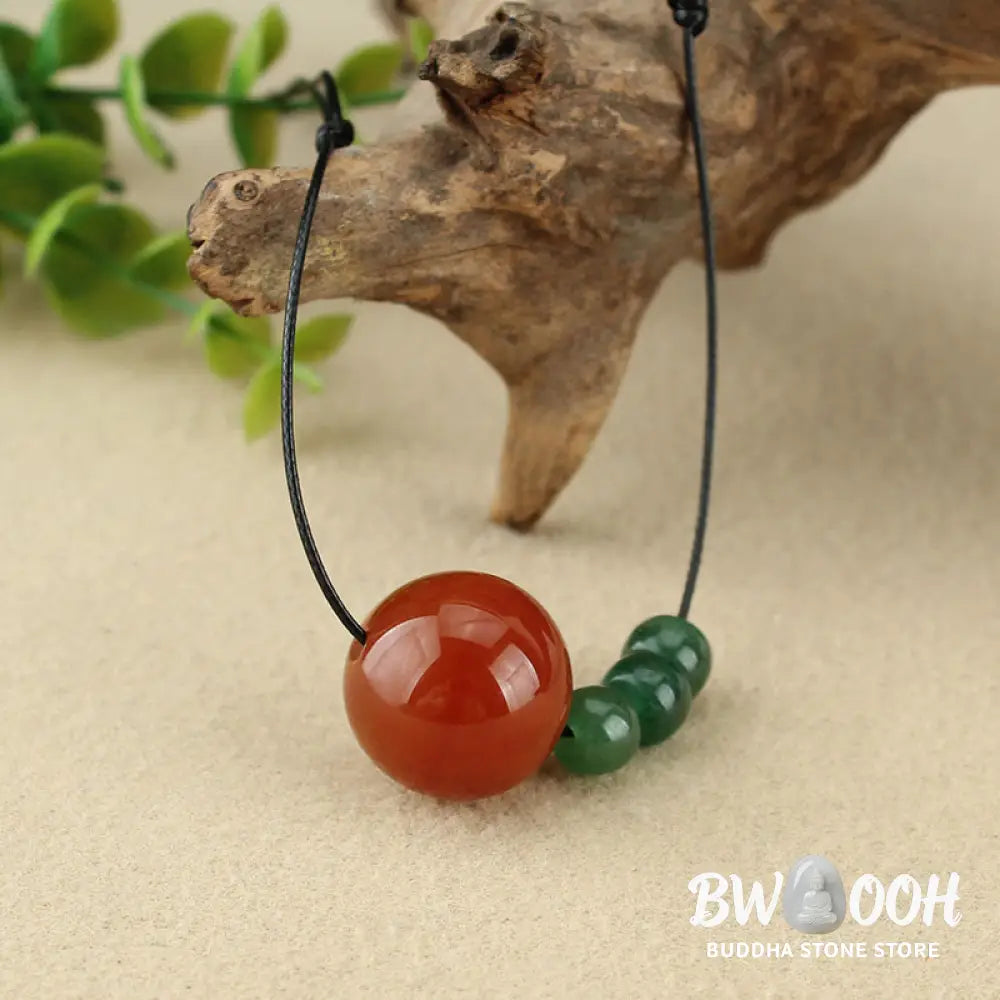 Buddha Stones Red Agate Green Aventurine Green Bodhi Seed Bead Calm Leather Rope Necklace Pendant - BWOOOH - Necklaces