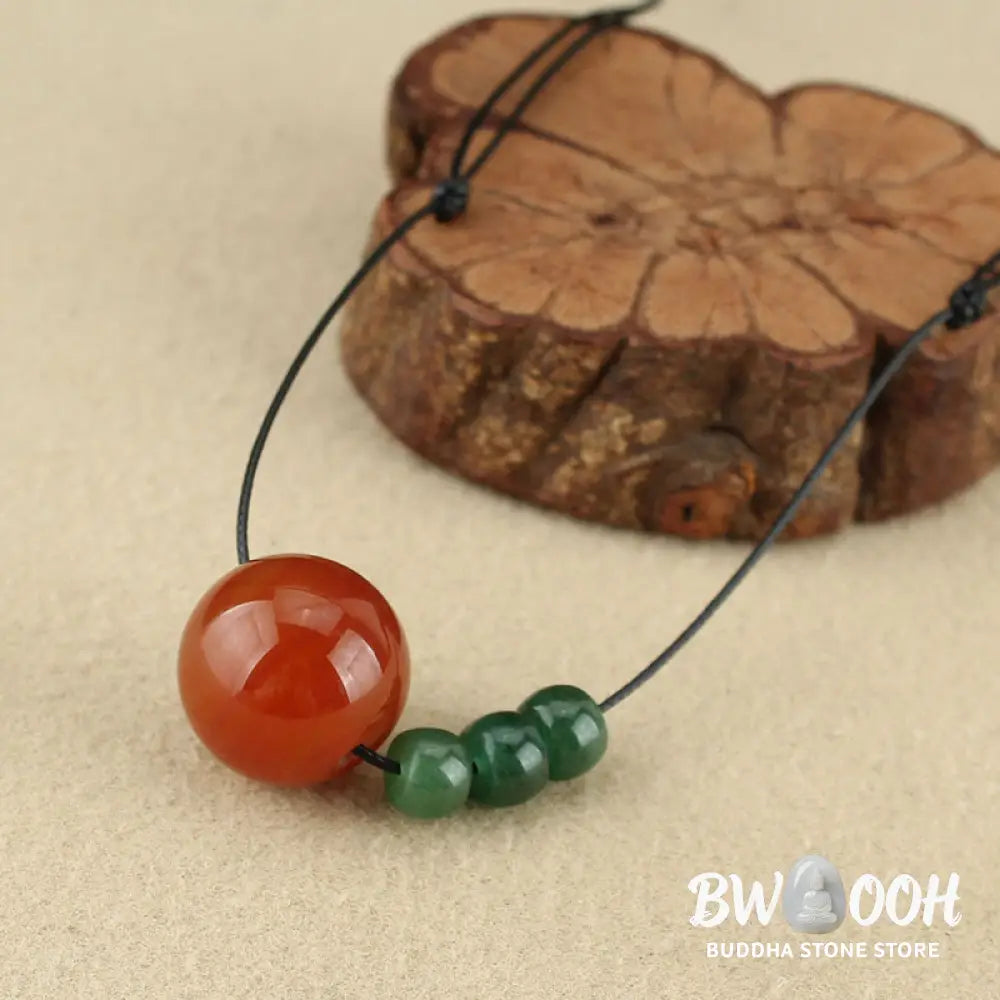 Buddha Stones Red Agate Green Aventurine Green Bodhi Seed Bead Calm Leather Rope Necklace Pendant - BWOOOH - Necklaces