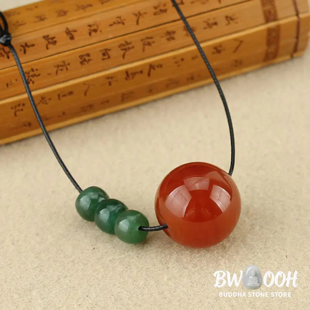Buddha Stones Red Agate Green Aventurine Green Bodhi Seed Bead Calm Leather Rope Necklace Pendant - BWOOOH - Necklaces