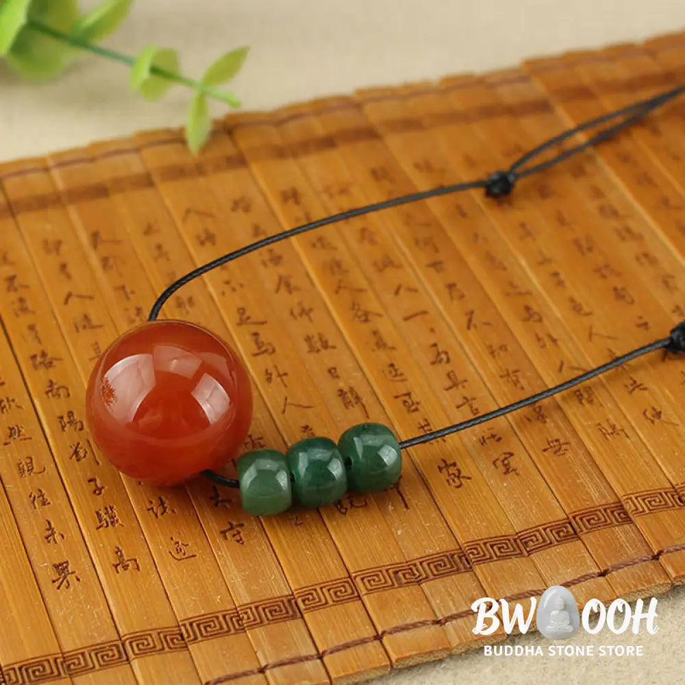 Buddha Stones Red Agate Green Aventurine Green Bodhi Seed Bead Calm Leather Rope Necklace Pendant - BWOOOH - Necklaces