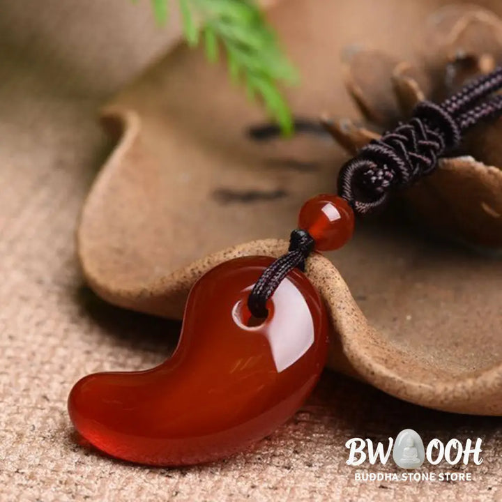Buddha Stones Red Agate Green Agate Moon Pattern Confidence Calm Necklace - BWOOOH - Necklaces &amp; Pendants